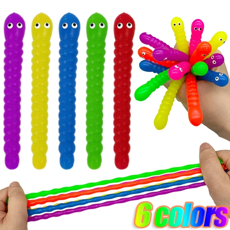 

5pcs Colored Caterpillar Pull Worm Noodle Fidget Toy Stretch String TPR Rope Anti Stress String Stress Relief Autism Vent Toys