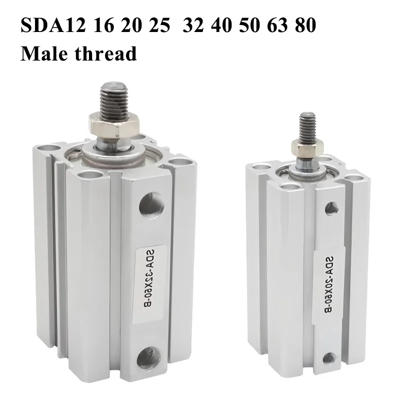 SDA B Air Pneumatic Compact Thin Cylinder Male Thread Bore 12 16 20 25 32 40 50 63 80mm Stroke 5 10 20 25 30 40 45 50 60 70 75mm