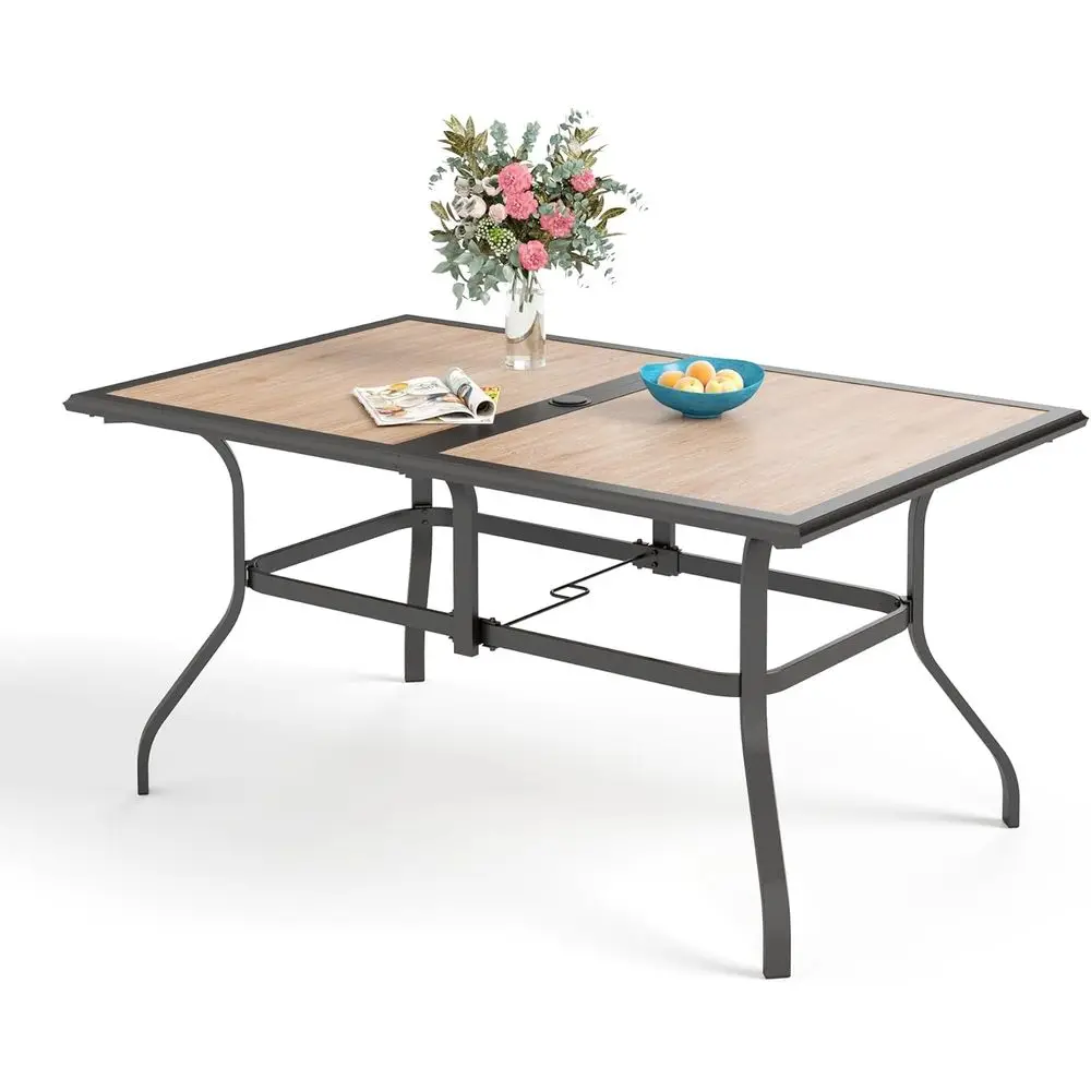 

Обеденный стол для патио на 6 персон с деревянной столешницей и металлическим каркасом, с регулируемым отверстием для зонта