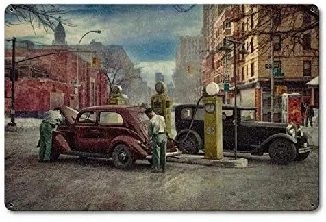 When Service was in Style Gas Station Attendants Rat Rod Studios Metal Tin Sign 8X12 Inch Home Kitchen Bedroom Bar Sign