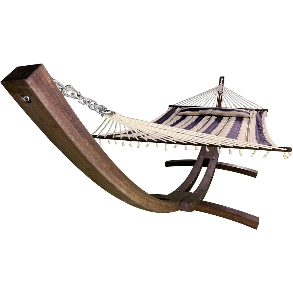 14 Ft. Wooden Arc Hammock Stand + Deluxe Quilted Double Padded Hammock Bed W/Pillow. 2 Person Bed