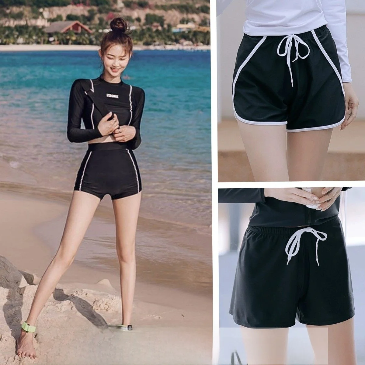 

Qui Dry Women's Sport orts Beach Pants Separate Swimming Suits Loose Thermal Adult Bla Swimwear Anti-Light Walking