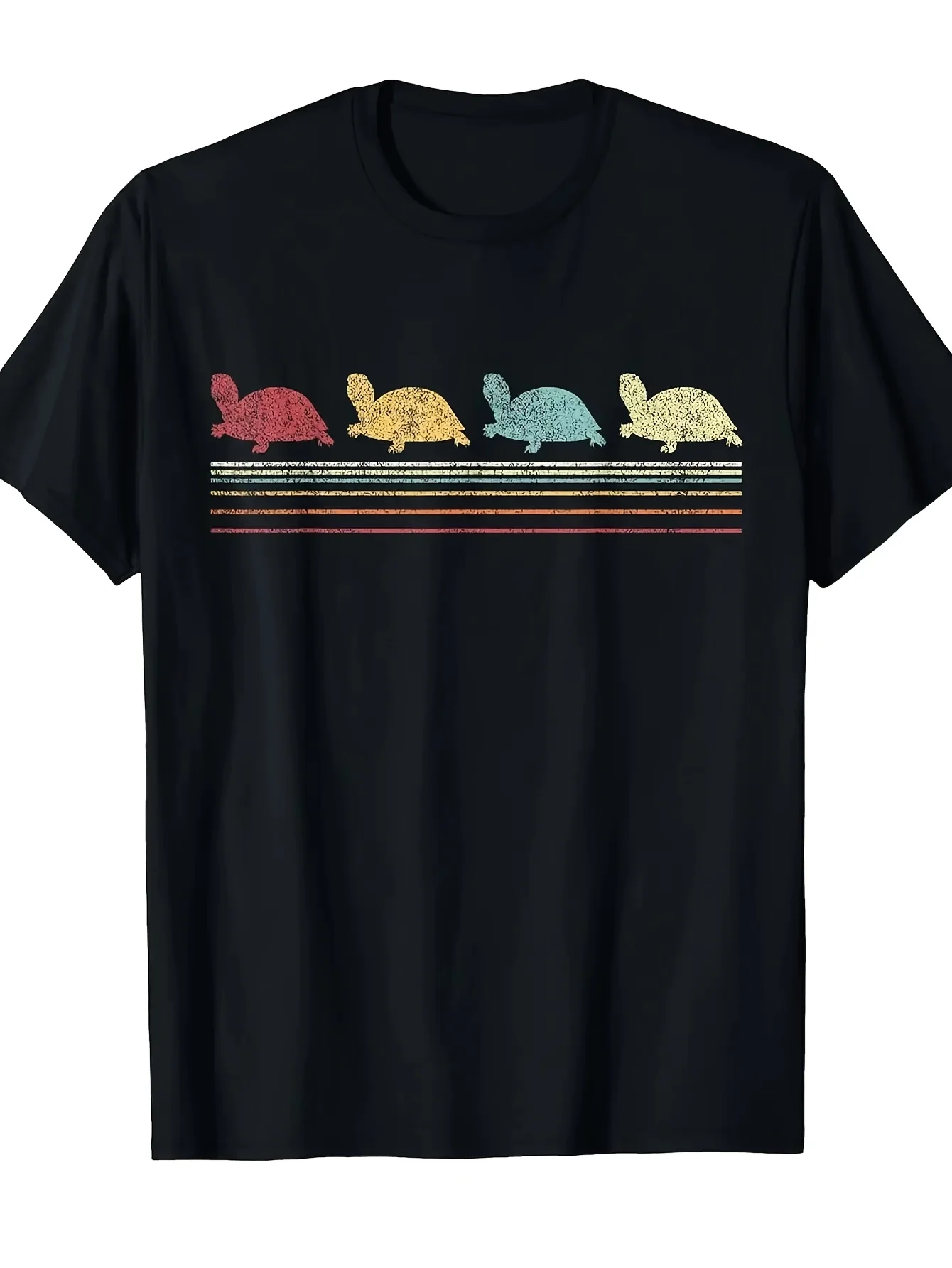 Men's Retro Turtle Pattern T-Shirt Pure Cotton and Breathable Streetwear Oversized Loose Casual Crew Neck Short Sleeve