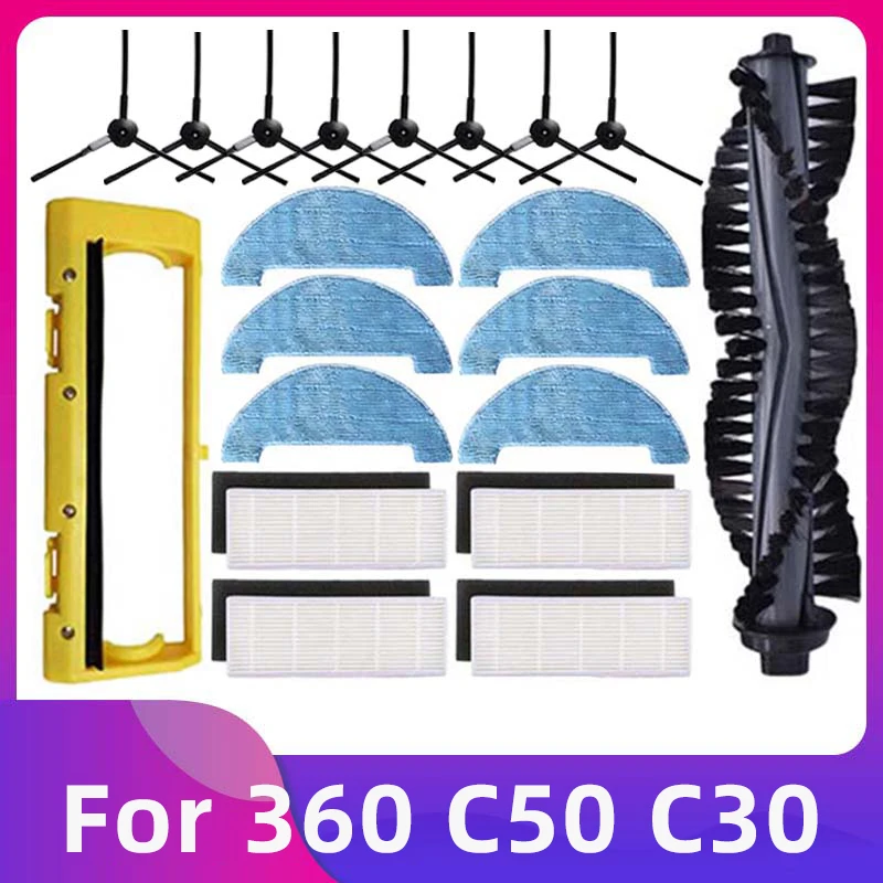 

For 360 C50 C30 Robot Vacuum Cleaner Main Side Brush Mop Hepa Filter Accessories Kit