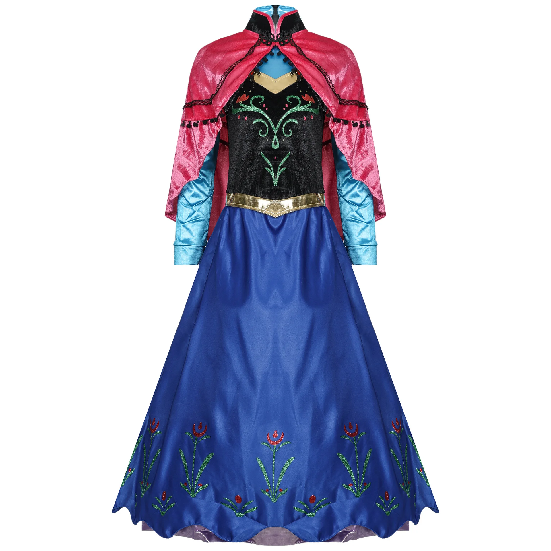 Frozen Anna Princess Long Dress Adults Snow Queen Elsa Cosplay Costume Fairy Tale Party Dresses for Women Halloween Fancy Dress