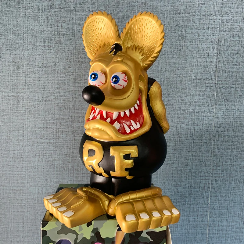 Rat Fink 33cm Gold Color Vinyl Model Doll Decoration Figurines Premium Edition Rf Crazy Mouse Statue Gift Toy Collection Figure