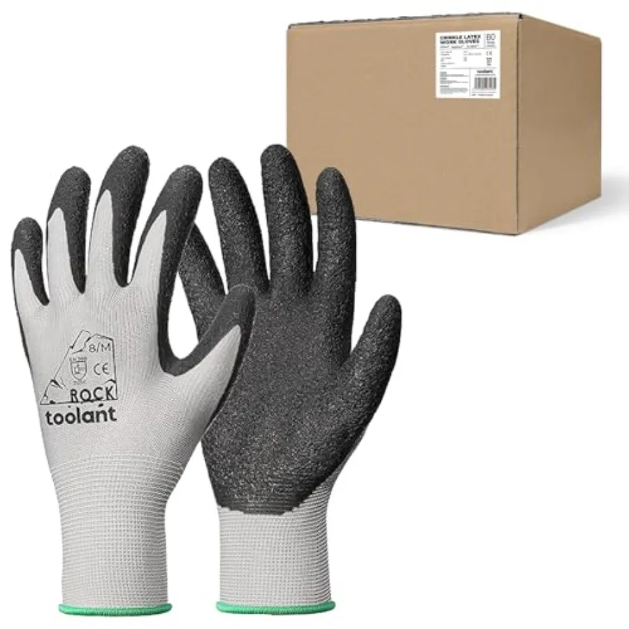 

Crinkle Latex Work Gloves Bulk, Rubber Coated Safety Work Gloves for Men and Women, 60 Pairs for Construction, Gardening, Wareh