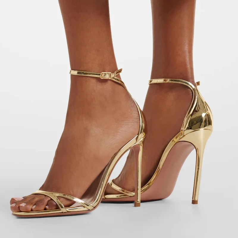 Shiny Patent Leather Onw Word Belt Sandals Sexy Round Toe Cover Heels Custaomized New Arrivals Fashion Women Modern Shoes