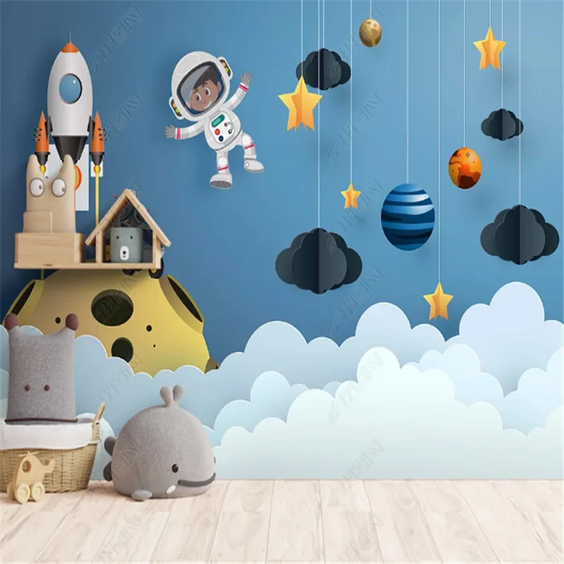 Space Astronaut Rocket Planet Satellite 3D Wallpaper for Kid's Room Murals Children's Room Background Wall Papers Home Decor