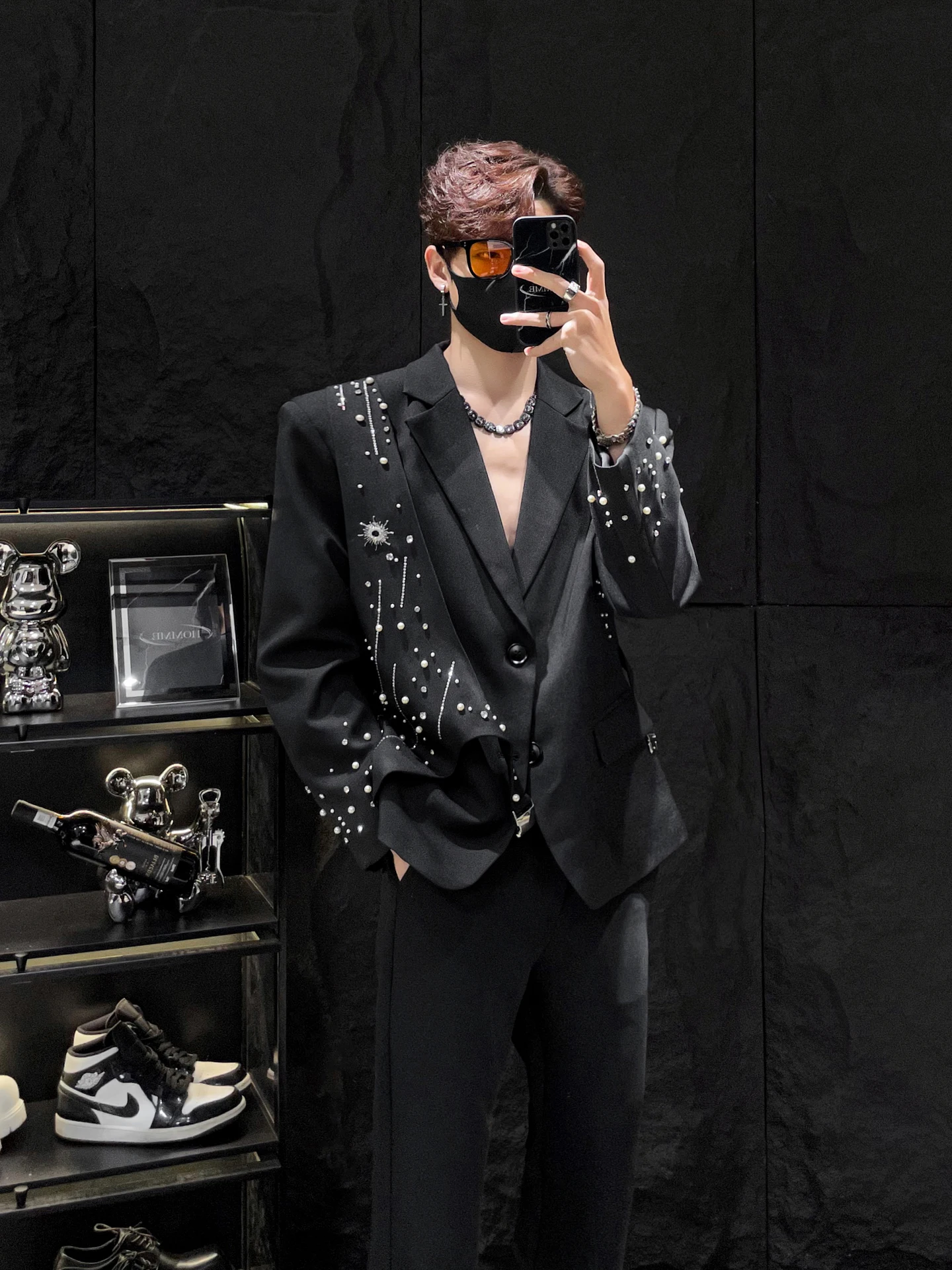 

Мужской костюм-жакет HOMME Youthful Lo Bule с бисерной вышивкой, приталенный крой, повседневная одежда для весны и осени