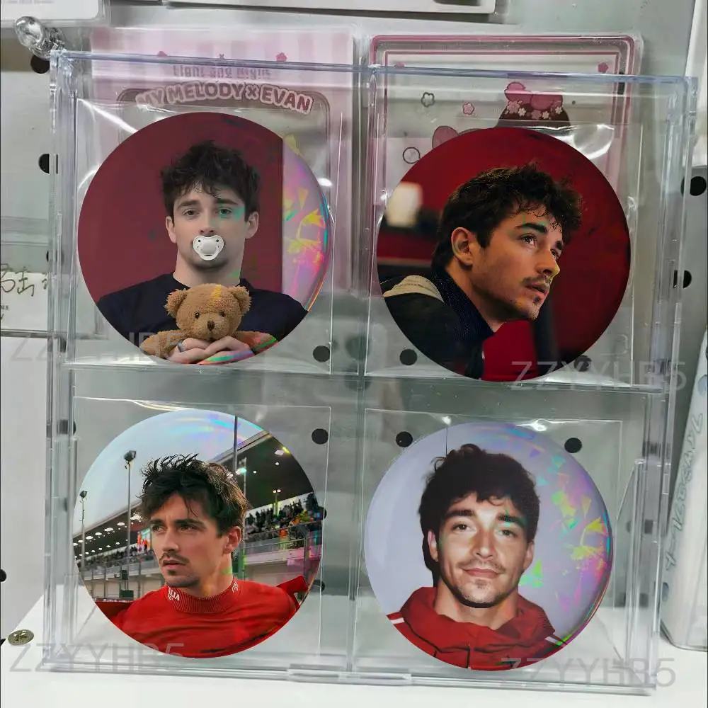 C-Charles 16 F1 L-Leclerc Tinplate Pins Round Handmade Brooches for Backpack Accessories Collection Badge 58mm 44mm 32mm 75mm