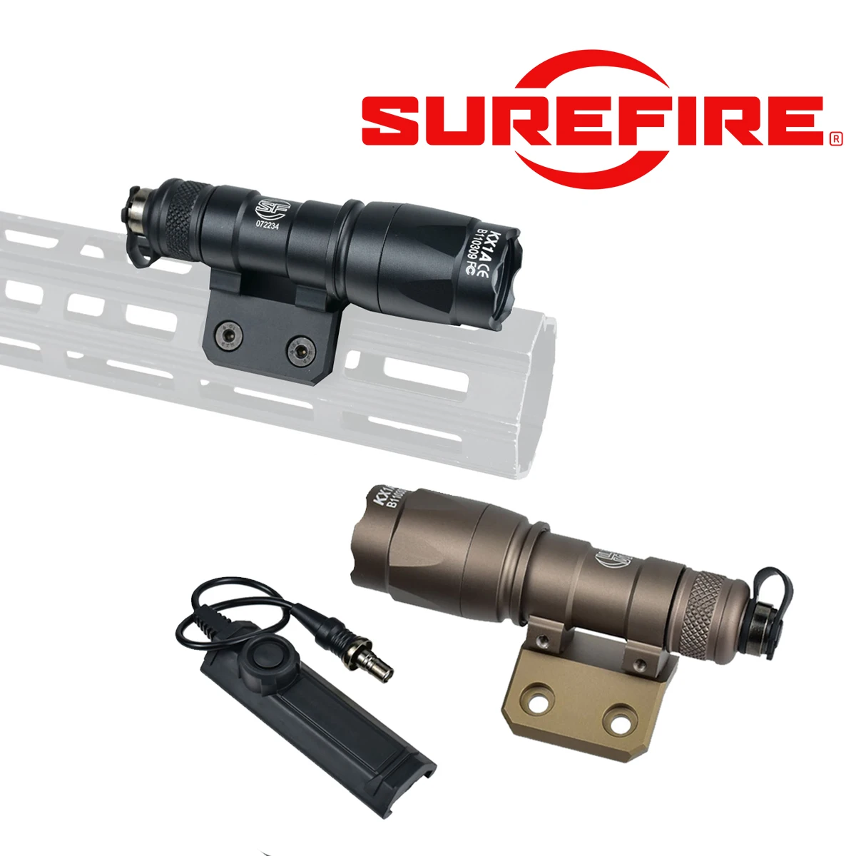 Tactical M300C M300 M600 Weapons Light Mlok Keymod Rail Offset Mount with Dual Switch Hunting Airsoft Scout Flashlight Accessory