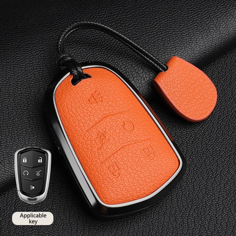 Untuk Cadillac ATS CT6 CTS DTS XT5 XT6 ESV SRX STS XTS ELR casing penutup kunci mobil pintar kulit Aloi aluminium gantungan kunci Fob
