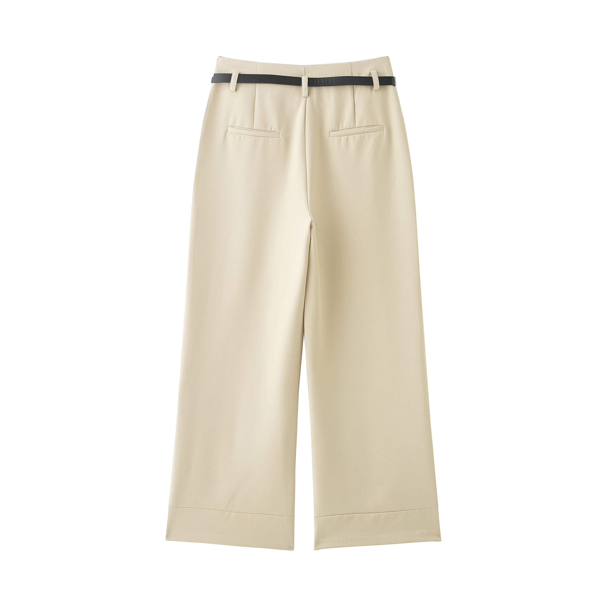 DUOPERI, pantalones rectos lisos con cinturón para mujer, pantalones informales de cintura alta de longitud completa, pantalones elegantes para mujer