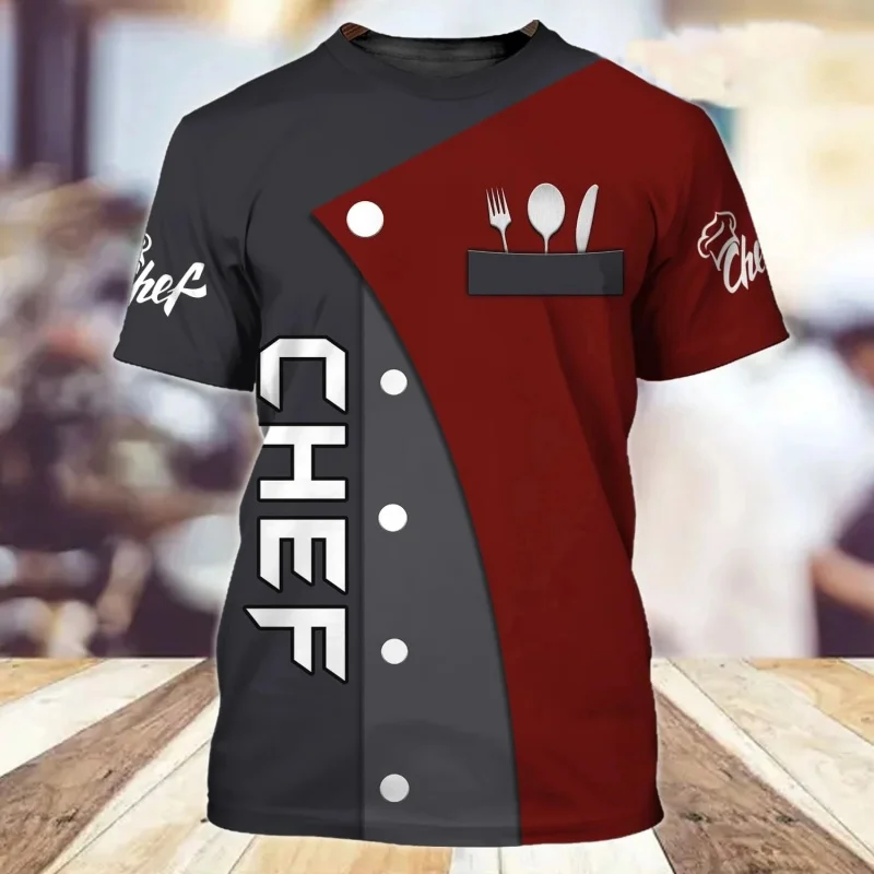 Chef Uniform Pattern T Shirt For Men Chef's Knife 3D Printed Tees Summer Harajuku Short Sleeve Loose Street Tops Sport T-shirts