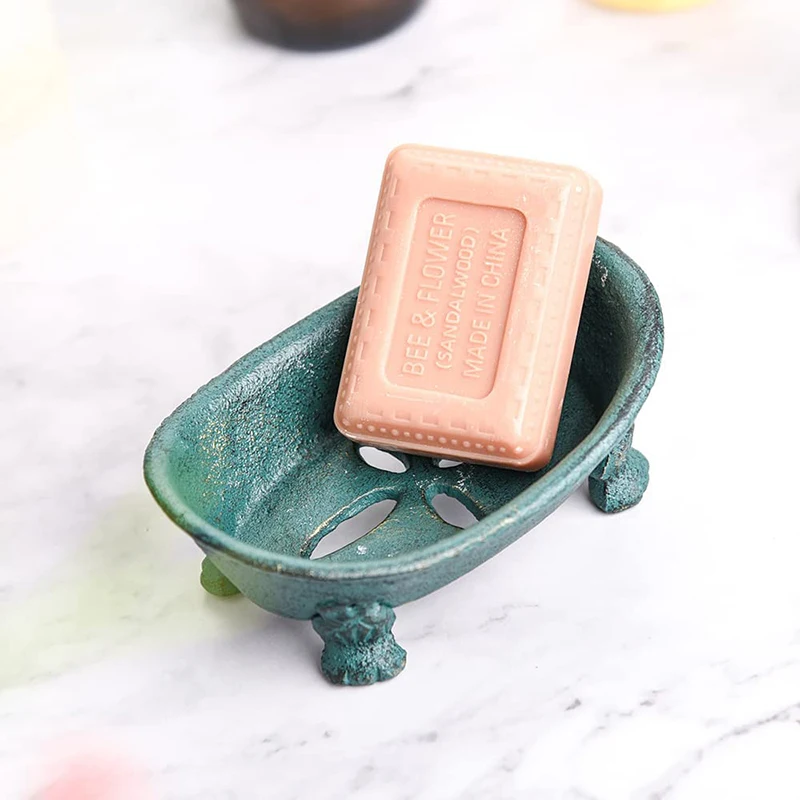 Cast Iron Soap Dish Footed Boat Gold Green Handmade Home Garden Decor Heavy Metal Storage Tray Antique Bathroom Accessories