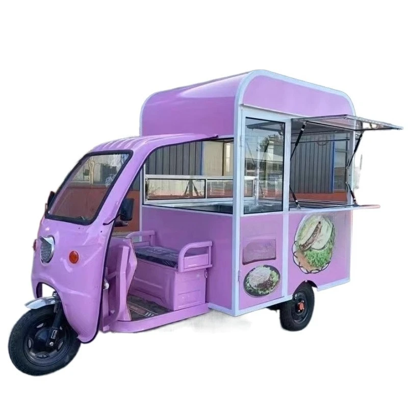 Camión de aperitivos eléctrico multifuncional de tres ruedas, mercado nocturno gourmet, móvil de desayuno comercial eléctrico de tres ruedas