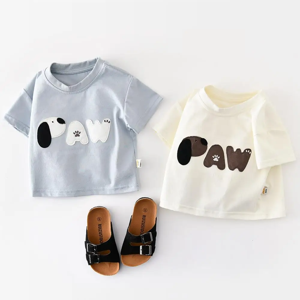 

2026 Summer New Baby Short Sleeve T Shirts Infant Boy Cute Dog Tops Toddler Cotton Tee Kids Girls Casual Tops Children Clothes