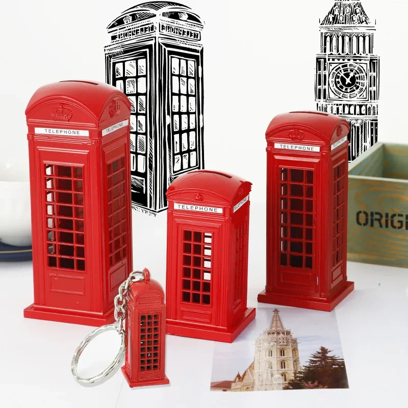 

London Telephone Booth Money Box Souvenir Home Decorations Crafts Piggy Bank Room Figurines Keychain Decor Accessories