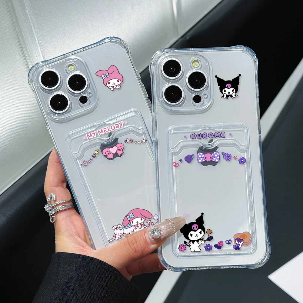 Kuromi Melody Cinnamoroll Phone Case for Oppo A98 A74 A54 A16 Realme C55 C53 C35 C33 9i 9 Pro Reno 8 7 6 Card Pocket Clear Cover