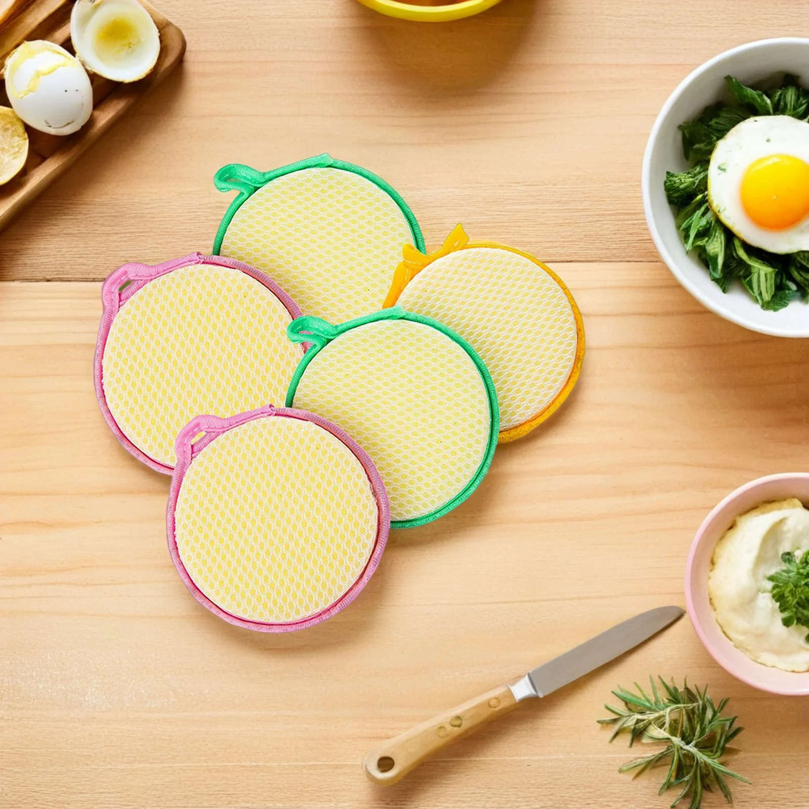 

5pcs Cleaning Sponge Pad Double Sided Dishwashing Sponge Kitchen Cleaning Scouring Pad Durable Water Absorption Non Scratch For