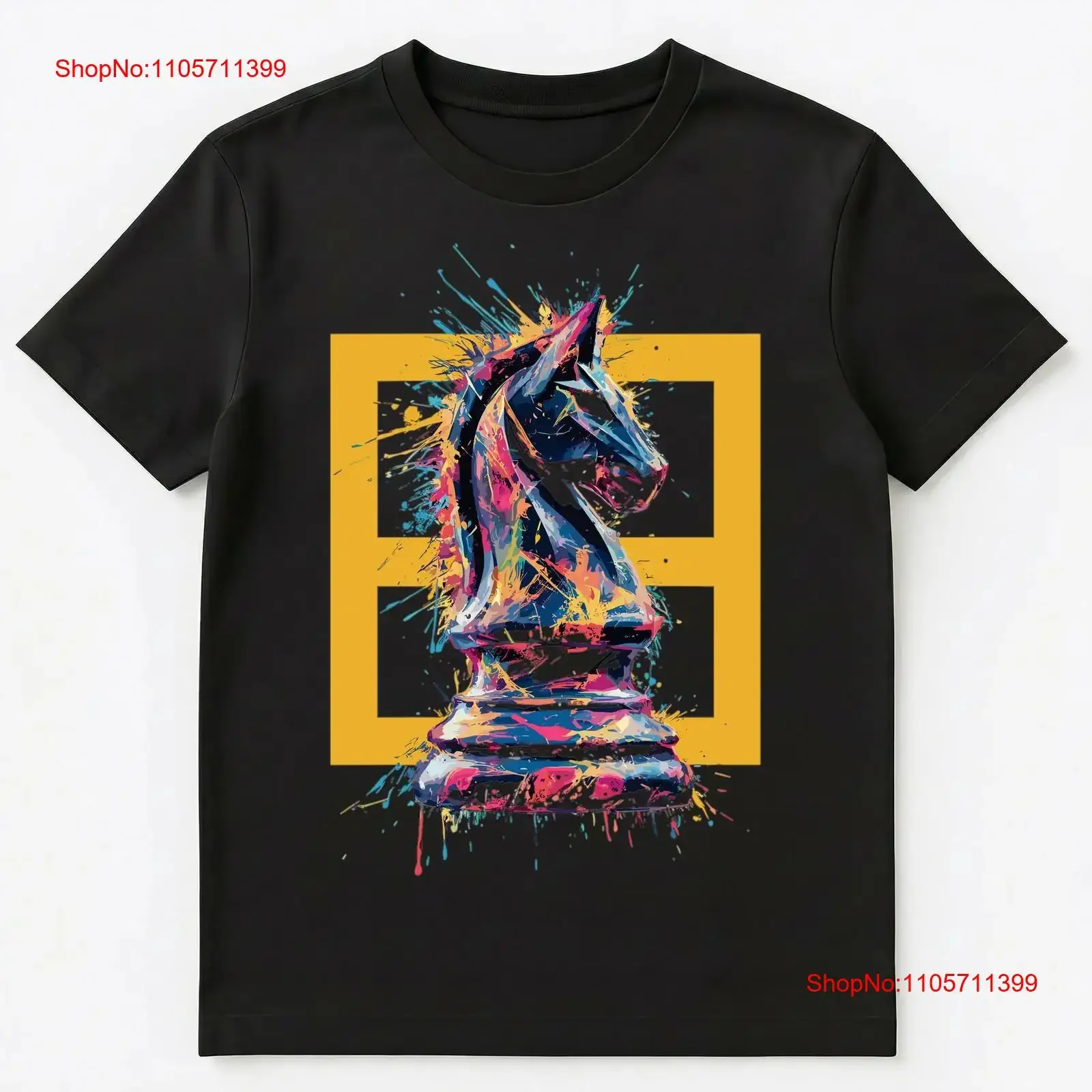 Colorful Paint Splash Chess Knight Piece Art T Shirt long or short sleeves vintage Washed graphic Slightly homme
