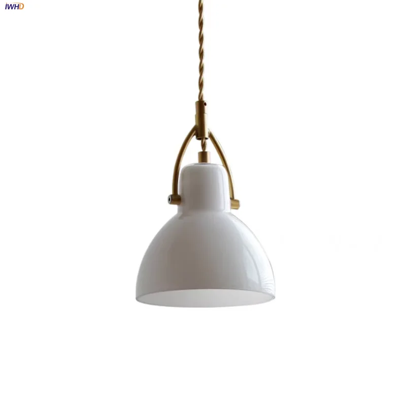 

IWHD White Glass Copper LED Pendant Lights Bedroom Reading Bar Nordic Modern Simple Kitchen Light Fixture E27 Hang Lamp Lamparas