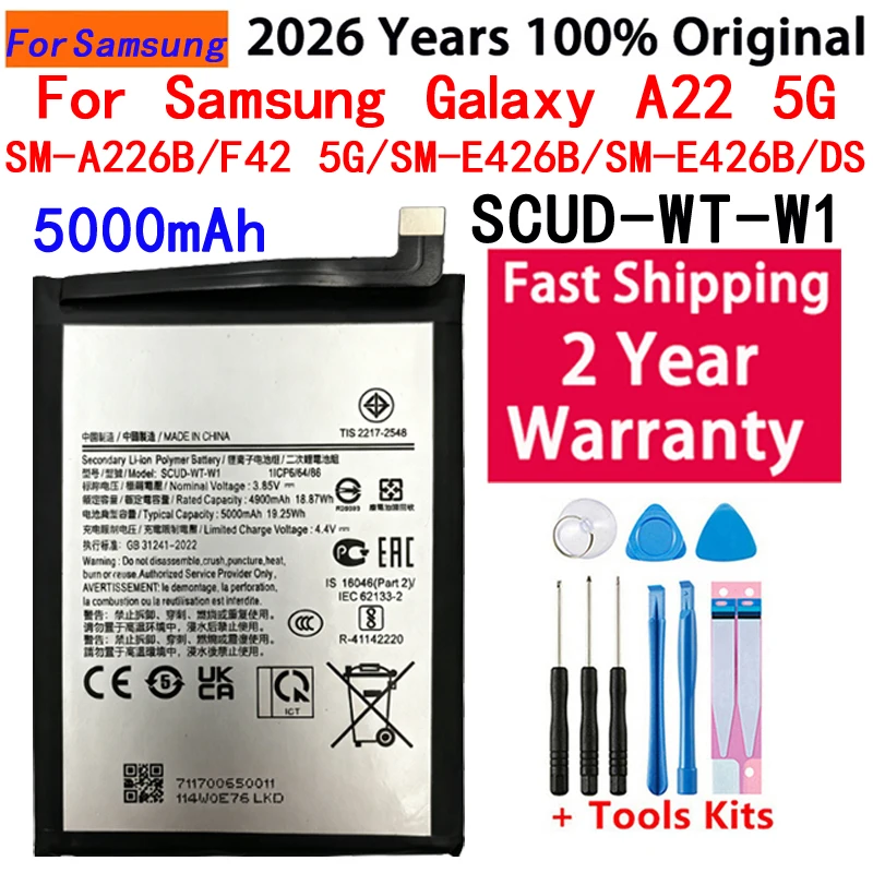Latest Date SCUD-WT-W1 Battery For Samsung Galaxy A22 5G A14 5G F42 SM-A226B SM-A146U A146B A146P A146W 5000mAh Replacement+Tool
