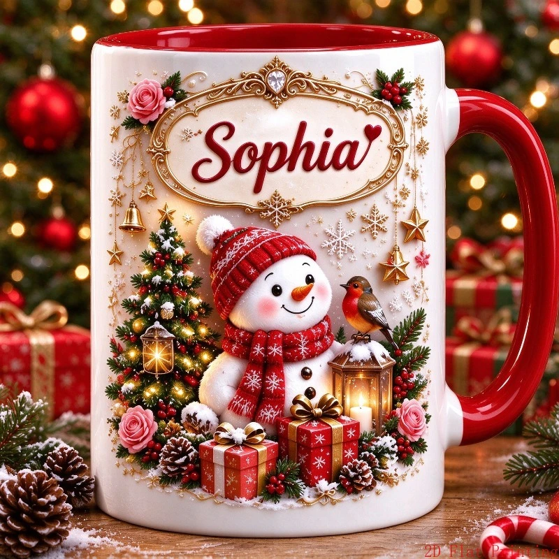 2D flat printing 1pc 11oz personalized custom name snowman christmas mug, christmas home gift for bestie, hand wash only