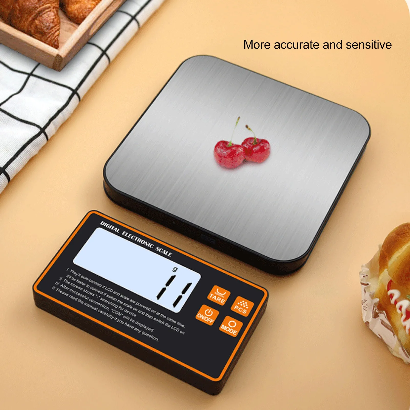 Wireless Kitchen Scale with Remote Display Stainless Steel Pan Magnetic Digital Electronic 15KG for Food Meal Prep