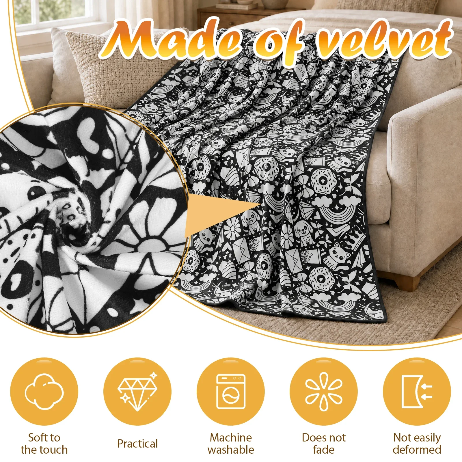 DIY Coloring Blanket with 24 Colored Markers Fun Personalization Pattern Blanket Large Art Mat Group Activity Creative Present