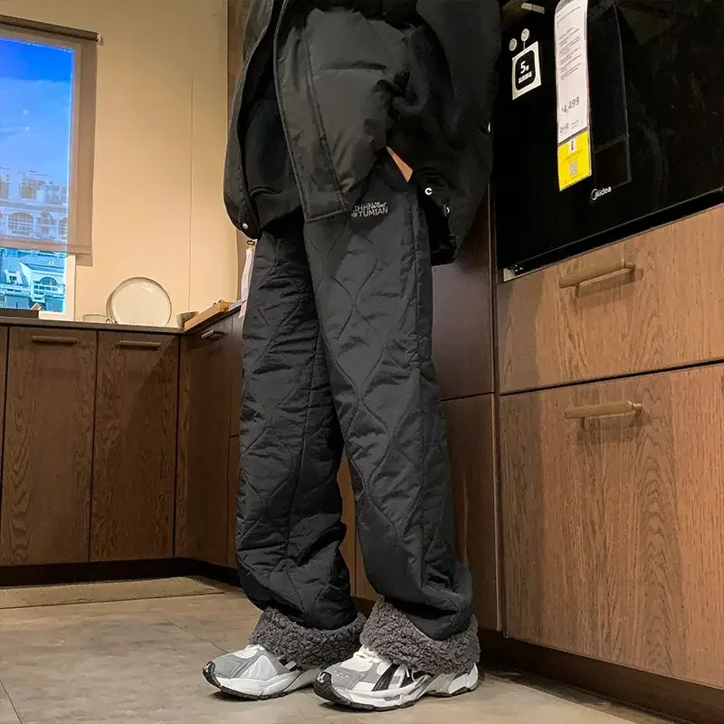 Winter Casual Pants Lamb Wool Warm Thick Trousers Sweatpants Fleece Lined Loose Casual Elastic Waist High-Quality Cotton Pants