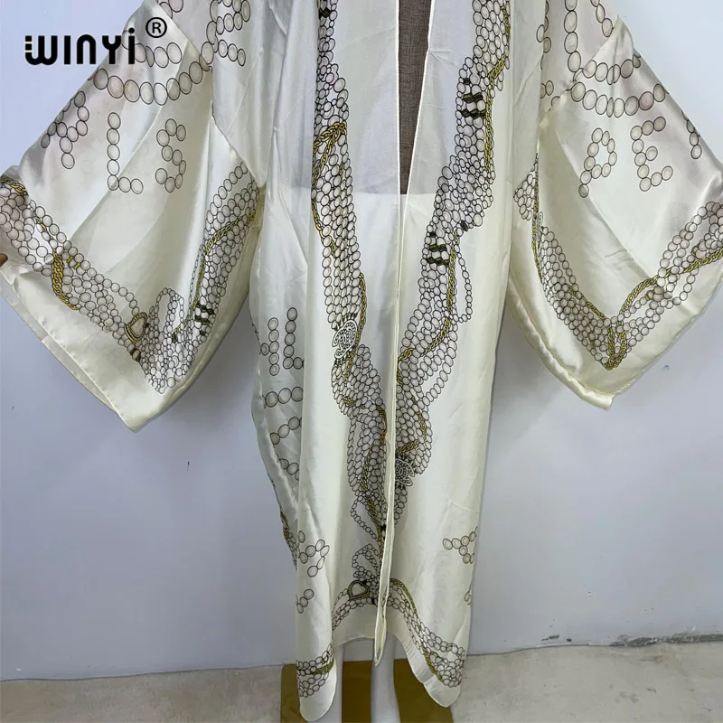 WINYI 2023 nowy longue kimono kobiety cienki jedwab sweter ściegu kimono koktajl sexy Boho luźne afrykańskie wakacje rękaw w kształcie skrzydła