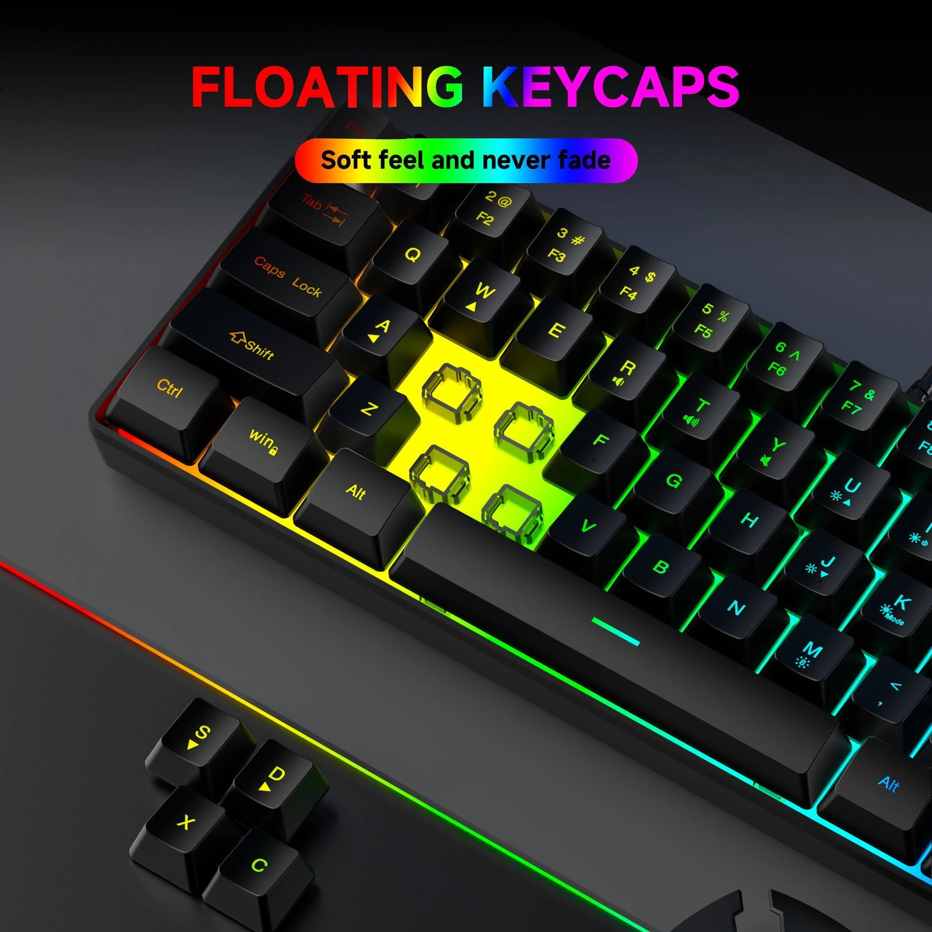 Keyboard Berkabel USB 61 Tombol Lampu Latar RGB Desktop Portabel Keyboard Membran Komputer Kantor untuk Tablet Windows Laptop Gamer