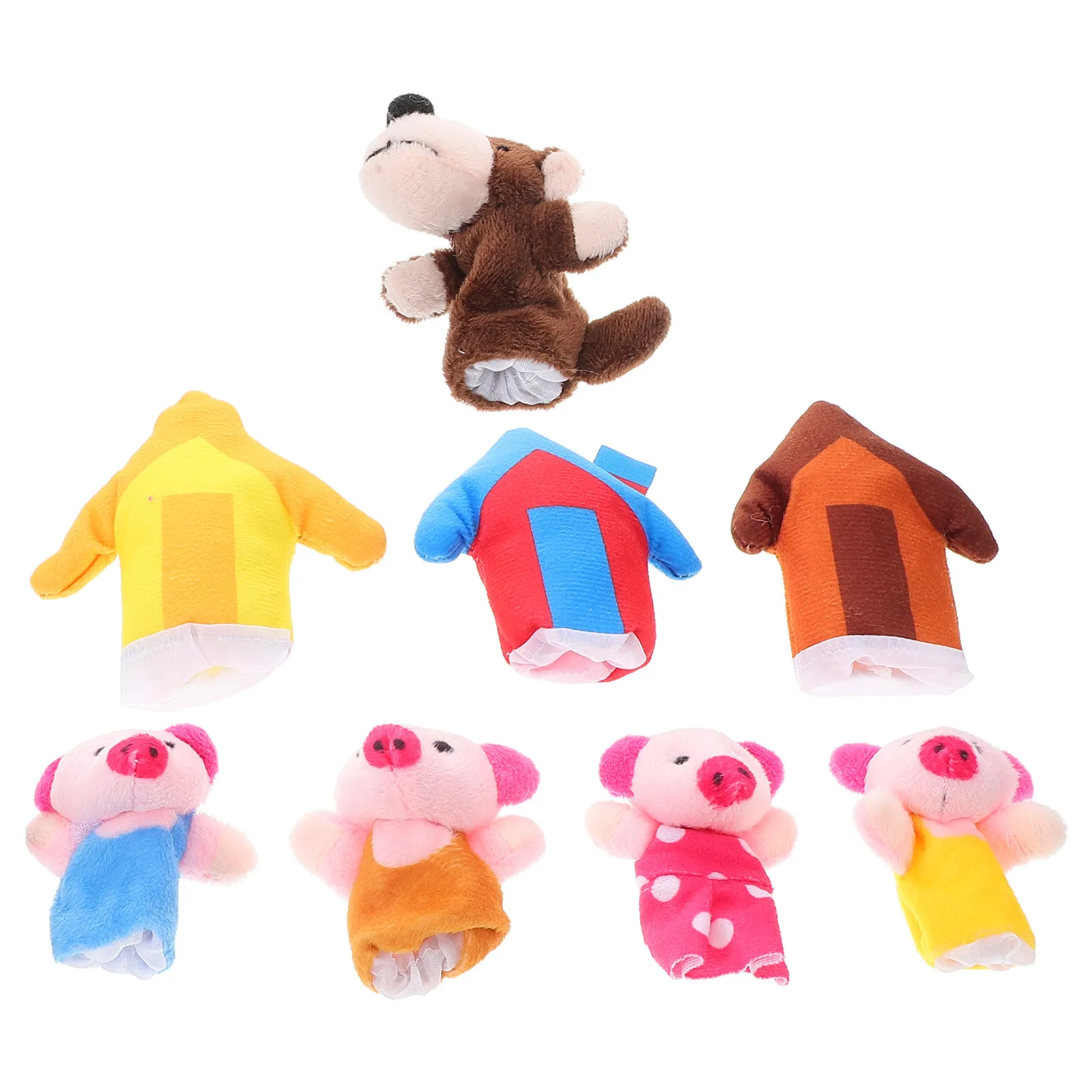 

8Pcs Finger Puppets Set Story 3 Including Mummy Pig Wolf Straw House Wood House Educational Play for Kids