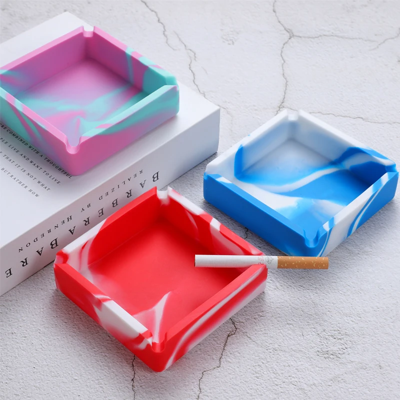 Portable Drop resistant 10cm Square Camouflage Camo Rubber Colorful Soft Silicone Ashtray Ash Tray Holder Smoking Gift For Man