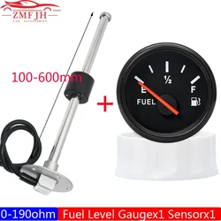 100-600mm Stainless Steel Marine Fuel Level Gauge Sensor Fit Boat Car Fuel Level Gauge Meter 0-190 ohm with Red BackLight Custom