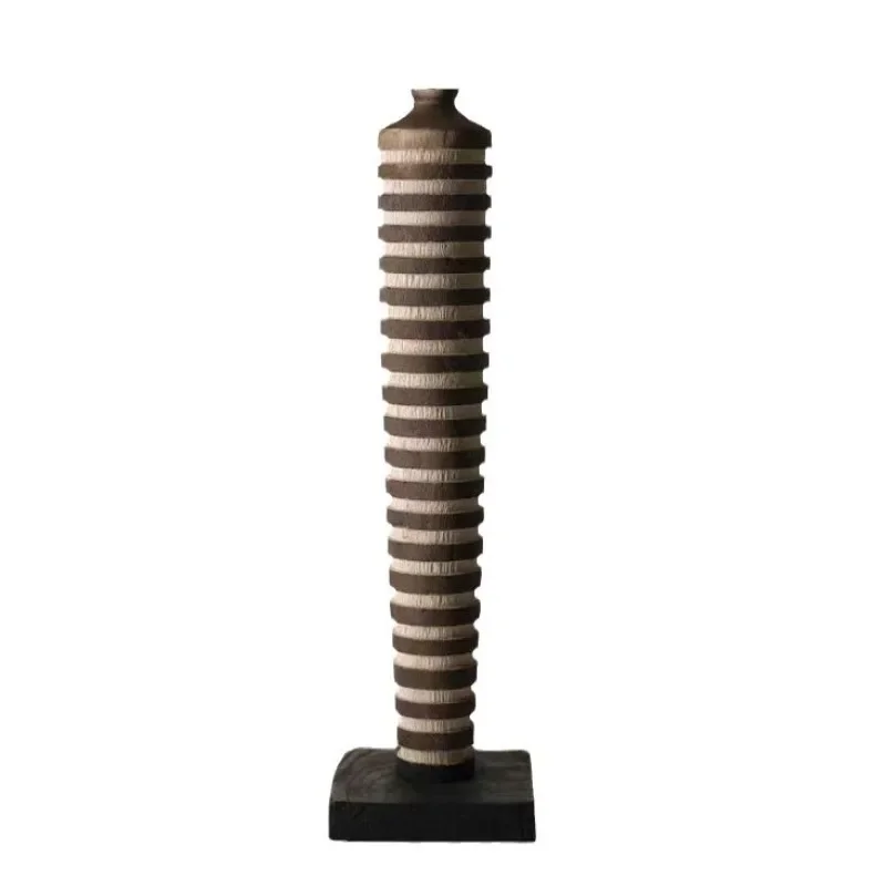 

Wabi Sabi Medieval Vase, Solid Wood New Chinese Ornament, Art Dried Flower Arranger