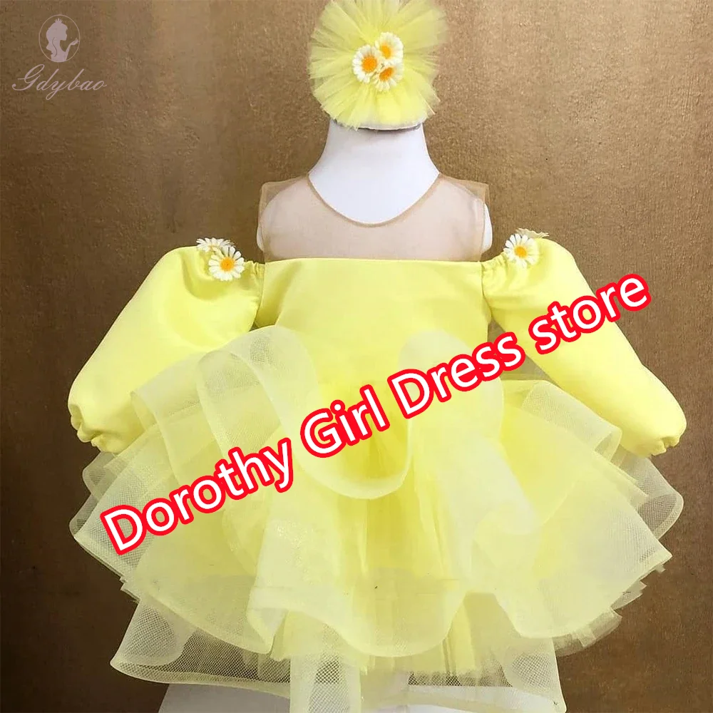 ホワイトフラワーガールドレスオフショルダーシアークルーネックフリルレイヤード誕生日プリンセスパーティーページェント卒業祝い