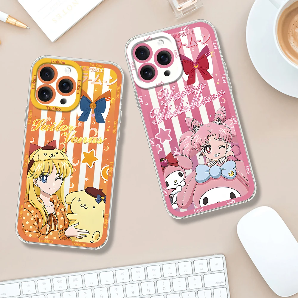 MINISO S-Sanrio S-Sailor Moon Phone Case for iPhone 12 11 13 14 15 16 Max Pro Plus Transparent Bezel Cover