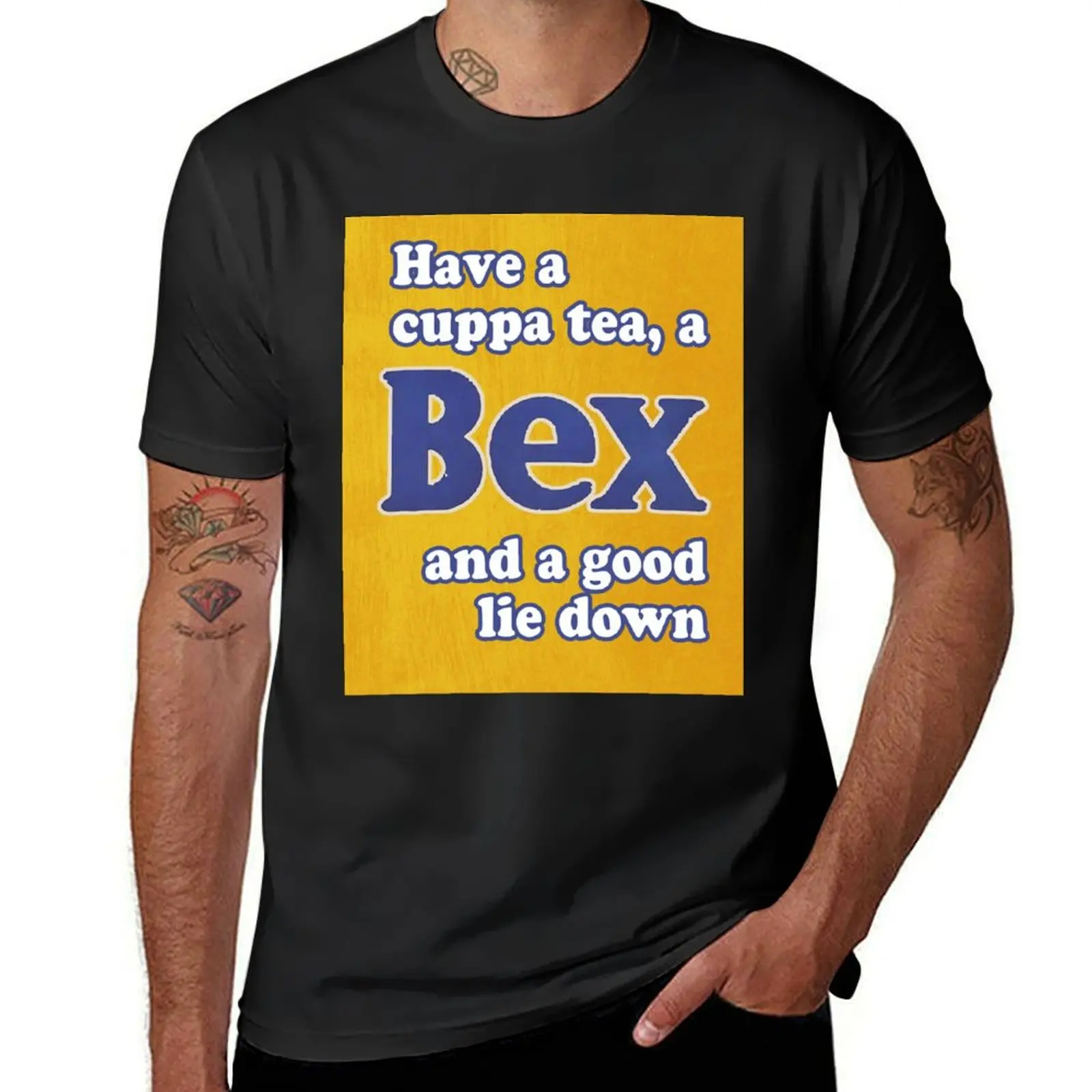 

Have a cuppa tea, a BEX, and a good lie down! T-Shirt cute tops funny meme t-shirts Men's t-shirt