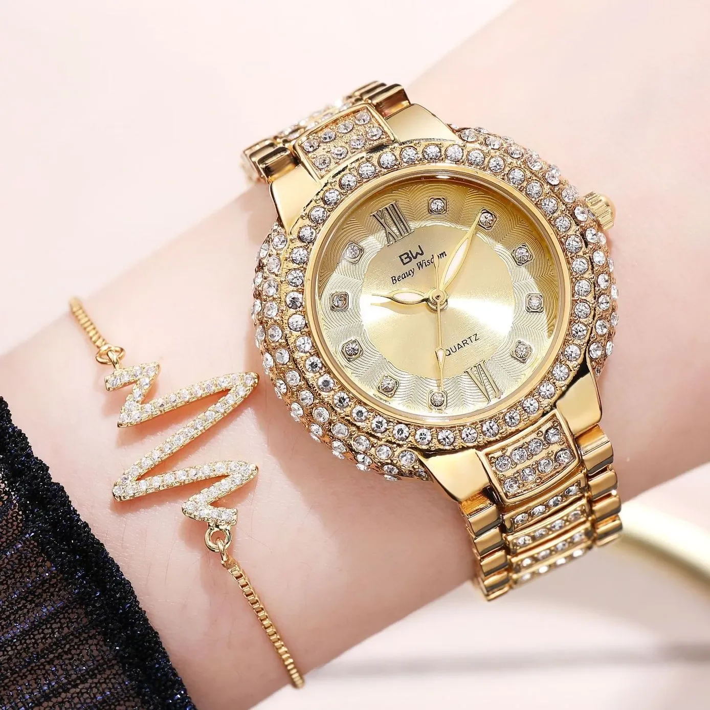 أزياء المرأة ساعة الماس مرصعة بالنجم السماء الرومانية مزاجه السيدات الساعات الصغيرة سوار ساعة سلسلة الصلب (ساعة فقط)