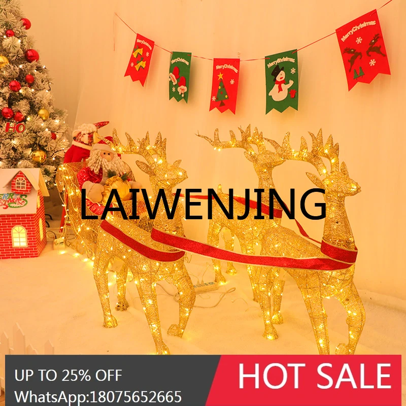 Christmas decoration 1.2 meters wrought iron shape deer pulling cart luminous large hotel decoration shopping mall props withLED