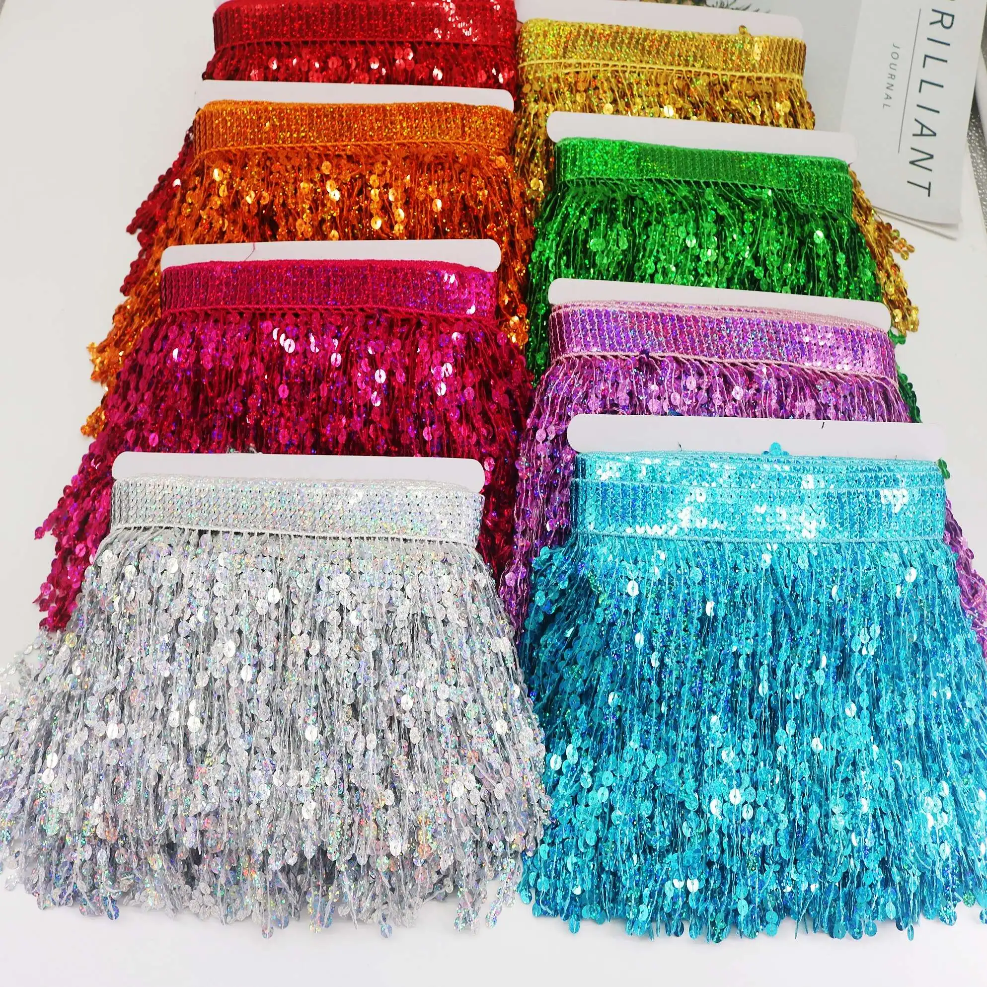 

10 Yards 15CM Sequin Fringe Lace Trims Paillette Ribbon Tassel Fabric Latin Dance Costume Dress Curtain Stage Lace DIY Craft