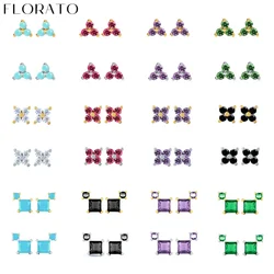 925 Sterling Silver Ear Needle Mini Pierced Stud Earrings Multiple Colors Exquisite CZ Girl Fashion Jewelry Birthday Gifts