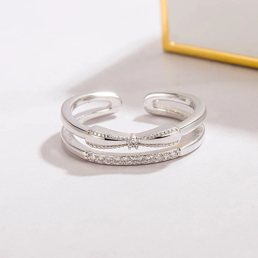 

Shiny 925 Sterling Silver Bowknot Ring Women's Vintage Chic Infinite Romantic Wedding & Engagement Fine Jewelry Gift Elegance