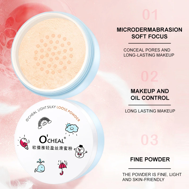 OCHEAL Waterproof Matte Setting Finish Loose Powder Setting Powder Mineral Shrink Pores Waterproof Matte Finish Makeup Cosmetics