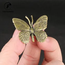 Figuritas de mariposa de latón puro macizo, miniaturas, adorno de escritorio, estatua de insectos de cobre antiguo, accesorios para manualidades de decoración del hogar