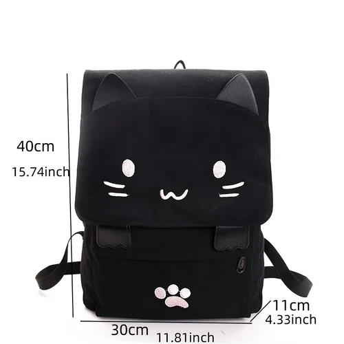 Imagen 2 del producto Bolsa de libros de gran capacidad, mochila de dibujos animados para niñas, mochilas para mujeres, lindo gato 3D japonés