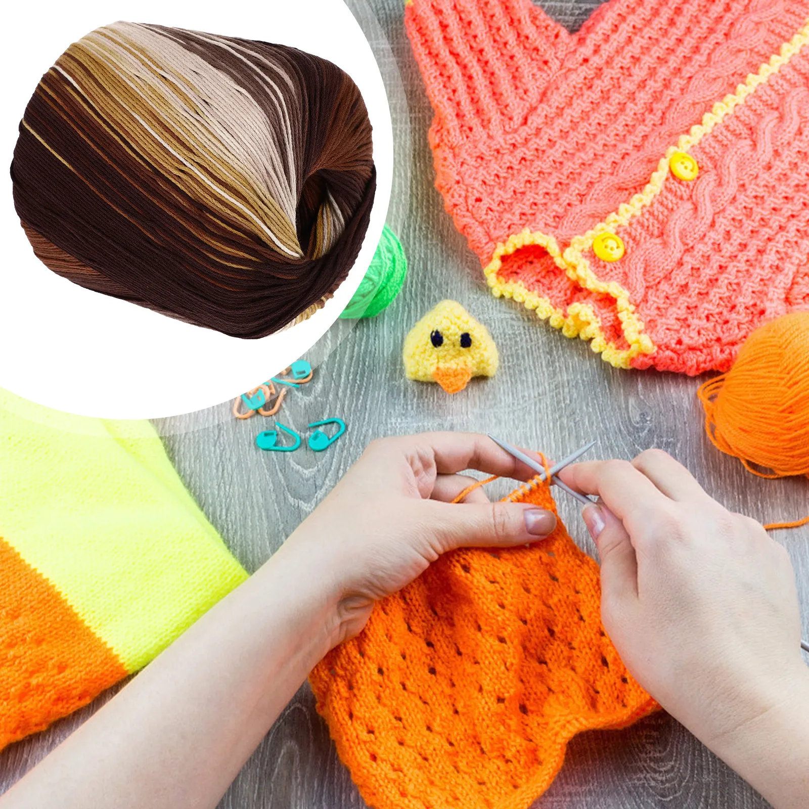 1 Roll 133M Vibrant Gradient Cotton Yarn Washable Comfortable Worsted Knitting Yarn for Scarves Hats Gloves Shawls Blankets